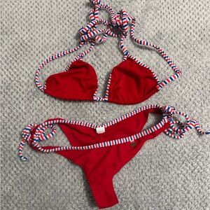 Wicked Weasel Red Bikini with Striped Accents